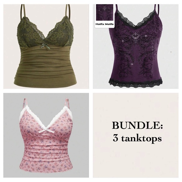 SHEIN Tops - Women's Lace Trim Tank Top Bundle - Olive, Purple, Pink